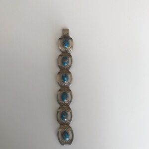 Vintage Mexican Taxco Silver-Tone Bracelet with natural Blue tones